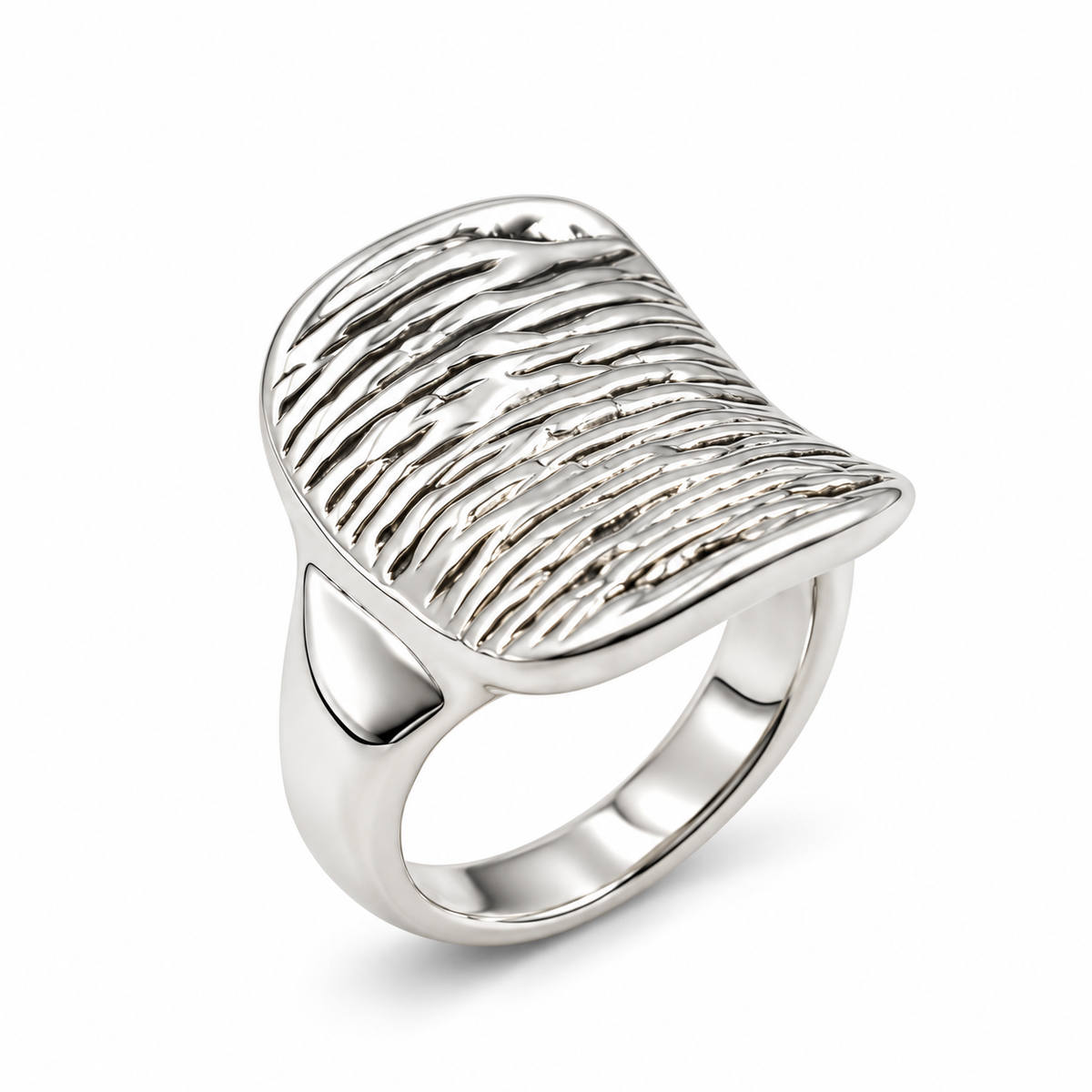 RIDGED WAVE SIGNET — ΔΑΧΤΥΛΙΔΙ ΑΣΗΜΙ 925 ΡΑΒΔΩΤΟ ΚΑΜΠΥΛΩΤΟ