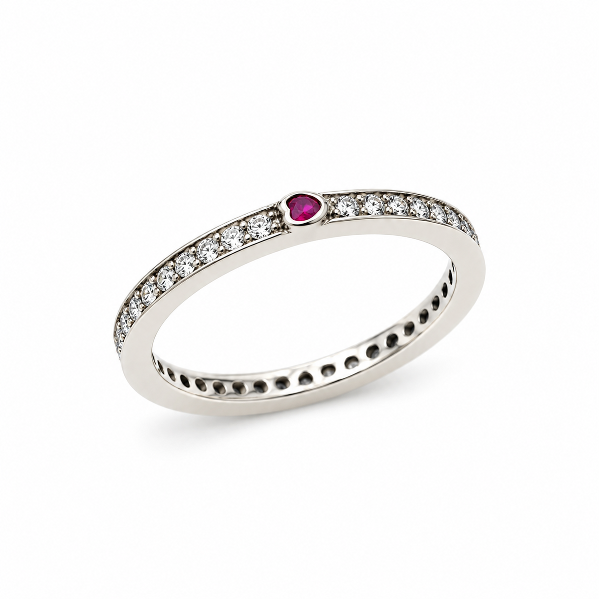 RUBY HEART ETERNITY — ΔΑΧΤΥΛΙΔΙ ΑΣΗΜΙ 925 ΒΕΡΑ ΜΕ ΦΟΥΞΙΑ ΚΑΙ ΛΕΥΚΑ ΖΙΡΚΟΝΙΑ