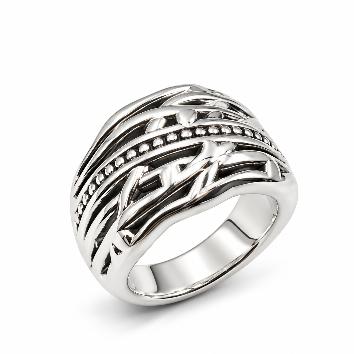 OXIDIZED WOVEN BAND — ΔΑΧΤΥΛΙΔΙ ΑΣΗΜΙ 925 ΟΞΕΙΔΩΜΕΝΟ ΥΦΑΣΜΕΝΟ ΠΛΑΤΥ