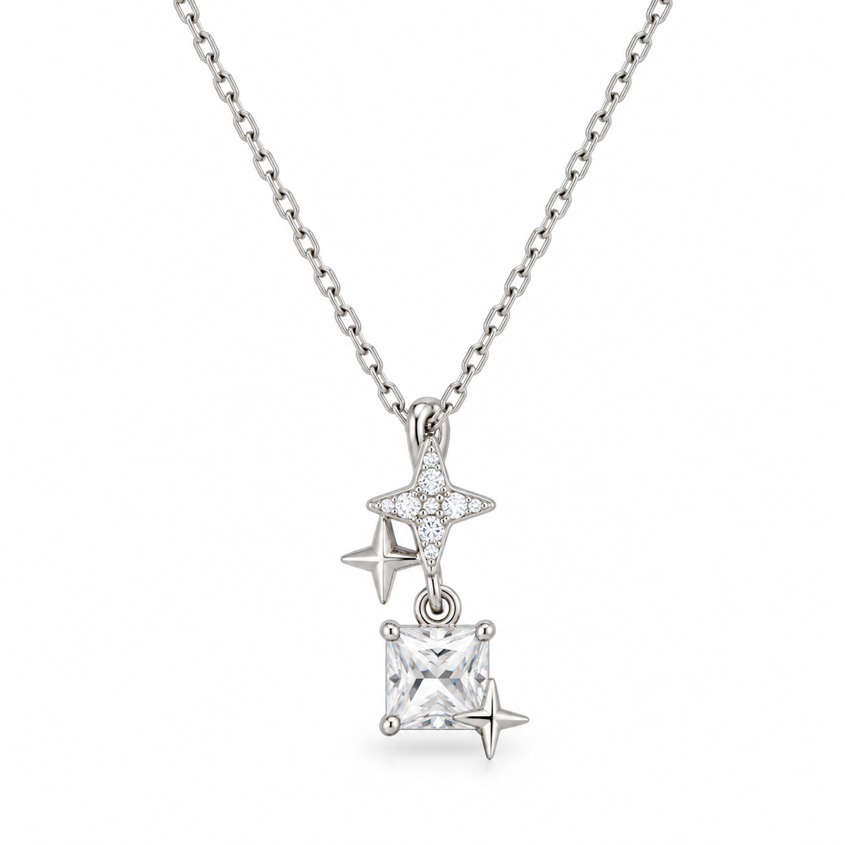 NORTH STAR SPARKLE — ΚΟΛΙΕ ΑΣΗΜΙ 925 ΑΣΤΕΡΙ ΜΕ ΤΕΤΡΑΓΩΝΟ ΖΙΡΚΟΝΙΑ