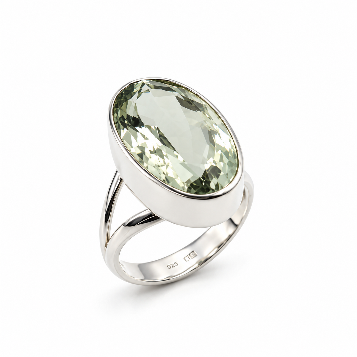 OVAL PRASIOLITE SOLITAIRE — ΔΑΧΤΥΛΙΔΙ ΑΣΗΜΙ 925 ΜΕ ΠΡΑΣΙΟ ΟΒΑΛ ΚΟΠΗ
