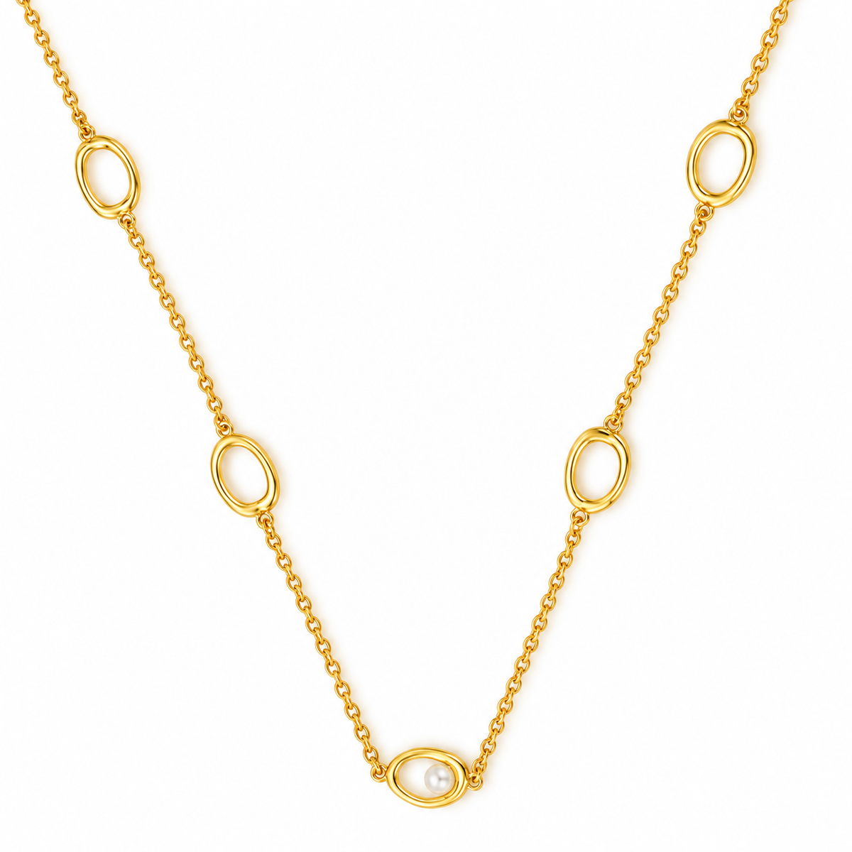 OVAL STATIONS PEARL — ΚΟΛΙΕ ΑΣΗΜΙ 925 ΕΠΙΧΡΥΣΩΜΕΝΟ ΟΒΑΛ ΚΡΙΚΟΙ ΜΕ ΜΑΡΓΑΡΙΤΑΡΙ