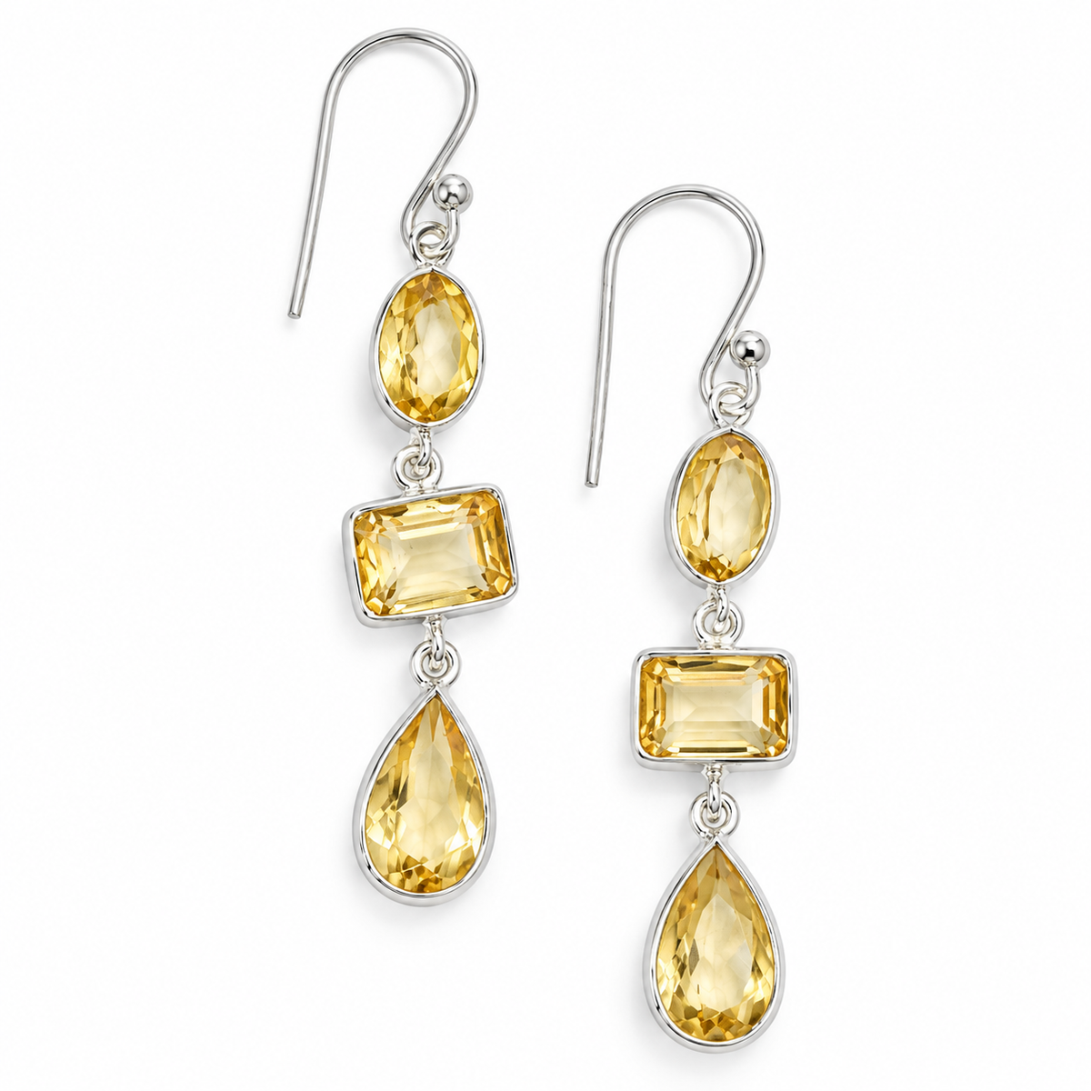 TRIPLE CITRINE CASCADE — ΣΚΟΥΛΑΡΙΚΙΑ ΚΡΕΜΑΣΤΑ ΑΣΗΜΙ 925 ΜΕ ΤΡΙΑ CITRINE ΜΕΙΚΤΩΝ ΚΟΠΩΝ