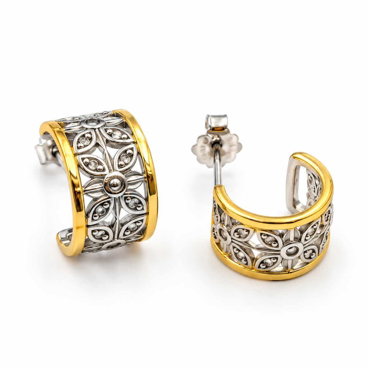 DAISY FILIGREE HOOP — ΣΚΟΥΛΑΡΙΚΙΑ ΚΡΙΚΟΙ ΑΣΗΜΙ 925 ΔΙΧΡΩΜΟ ΛΟΥΛΟΥΔΙΑ ΦΙΛΙΓΚΡΑΝ