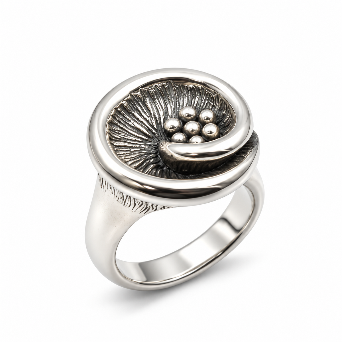 SUNBURST SNAIL SHELL — ΔΑΧΤΥΛΙΔΙ ΑΣΗΜΙ 925 ΟΞΕΙΔΩΜΕΝΟ ΣΠΙΡΑΛ ΚΟΧΥΛΙ ΧΕΙΡΟΠΟΙΗΤΟ