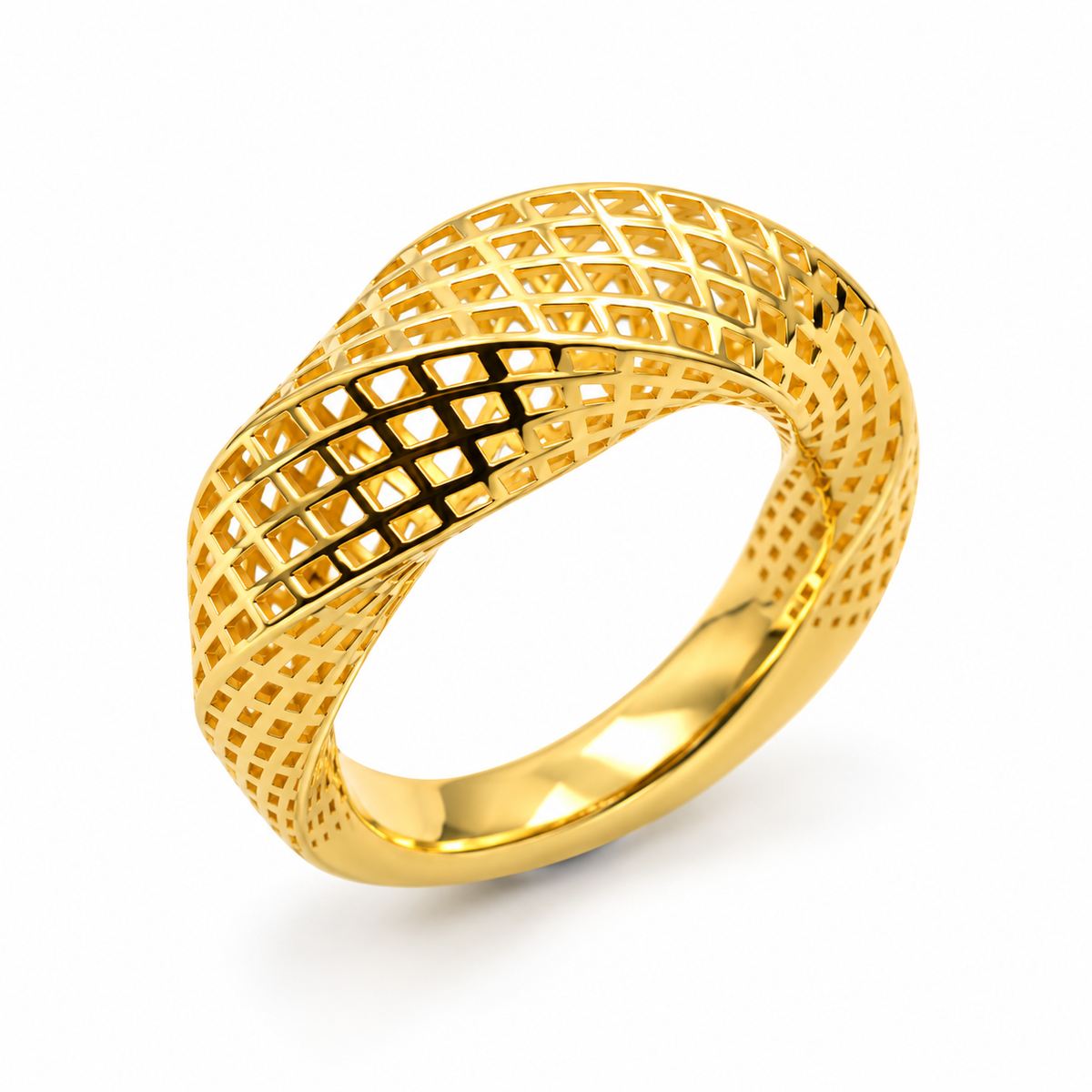 MESH WAVE BAND — ΔΑΧΤΥΛΙΔΙ ΑΣΗΜΙ 925 ΕΠΙΧΡΥΣΩΜΕΝΟ ΔΙΧΤΥΩΤΟ ΚΥΜΑΤΙΣΤΟ