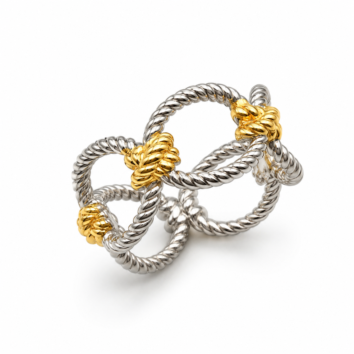 NAUTICAL KNOT RINGS — ΔΑΧΤΥΛΙΔΙ ΑΣΗΜΙ 925 ΔΙΧΡΩΜΟ ΣΧΟΙΝΙ ΜΕ ΚΟΜΠΟΥΣ