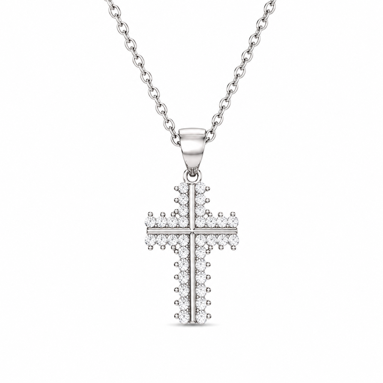 PAVE CROSS — ΚΟΛΙΕ ΣΤΑΥΡΟΣ ΑΣΗΜΙ 925 ΔΙΠΛΗ ΣΕΙΡΑ ΖΙΡΓΚΟΝ