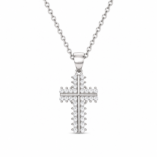 PAVE CROSS — ΚΟΛΙΕ ΣΤΑΥΡΟΣ ΑΣΗΜΙ 925 ΔΙΠΛΗ ΣΕΙΡΑ ΖΙΡΓΚΟΝ