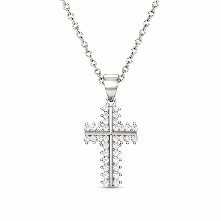 PAVE CROSS — ΚΟΛΙΕ ΣΤΑΥΡΟΣ ΑΣΗΜΙ 925 ΔΙΠΛΗ ΣΕΙΡΑ ΖΙΡΓΚΟΝ