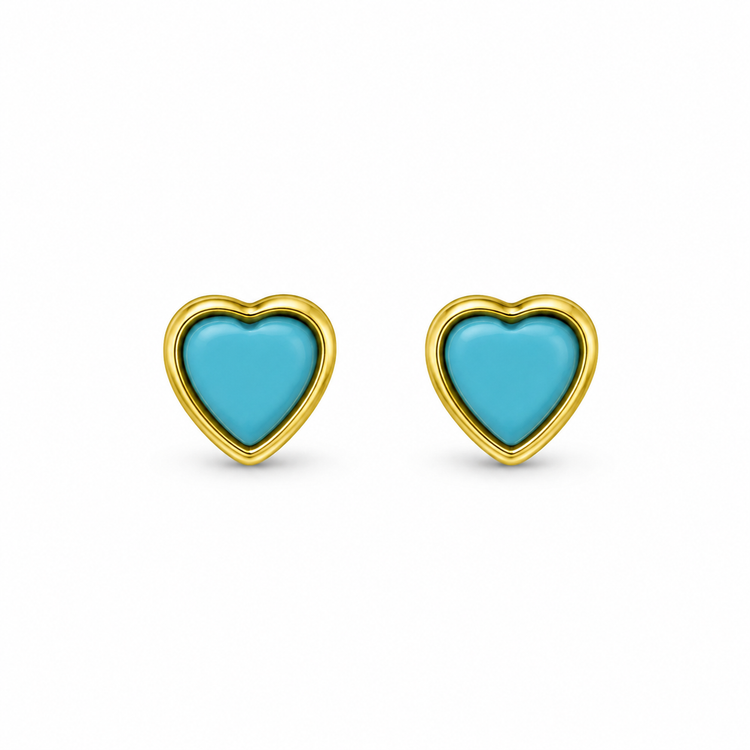 TURQUOISE HEART — ΚΑΡΦΩΤΑ ΣΚΟΥΛΑΡΙΚΙΑ ΑΣΗΜΙ 925 ΕΠΙΧΡΥΣΟ ΚΑΡΔΙΑ ΤΥΡΚΟΥΑΖ