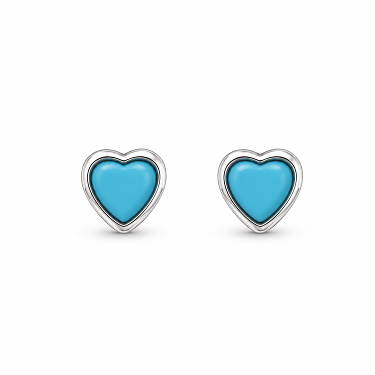 TURQUOISE HEART — ΚΑΡΦΩΤΑ ΣΚΟΥΛΑΡΙΚΙΑ ΑΣΗΜΙ 925 ΕΠΙΧΡΥΣΟ ΚΑΡΔΙΑ ΤΥΡΚΟΥΑΖ