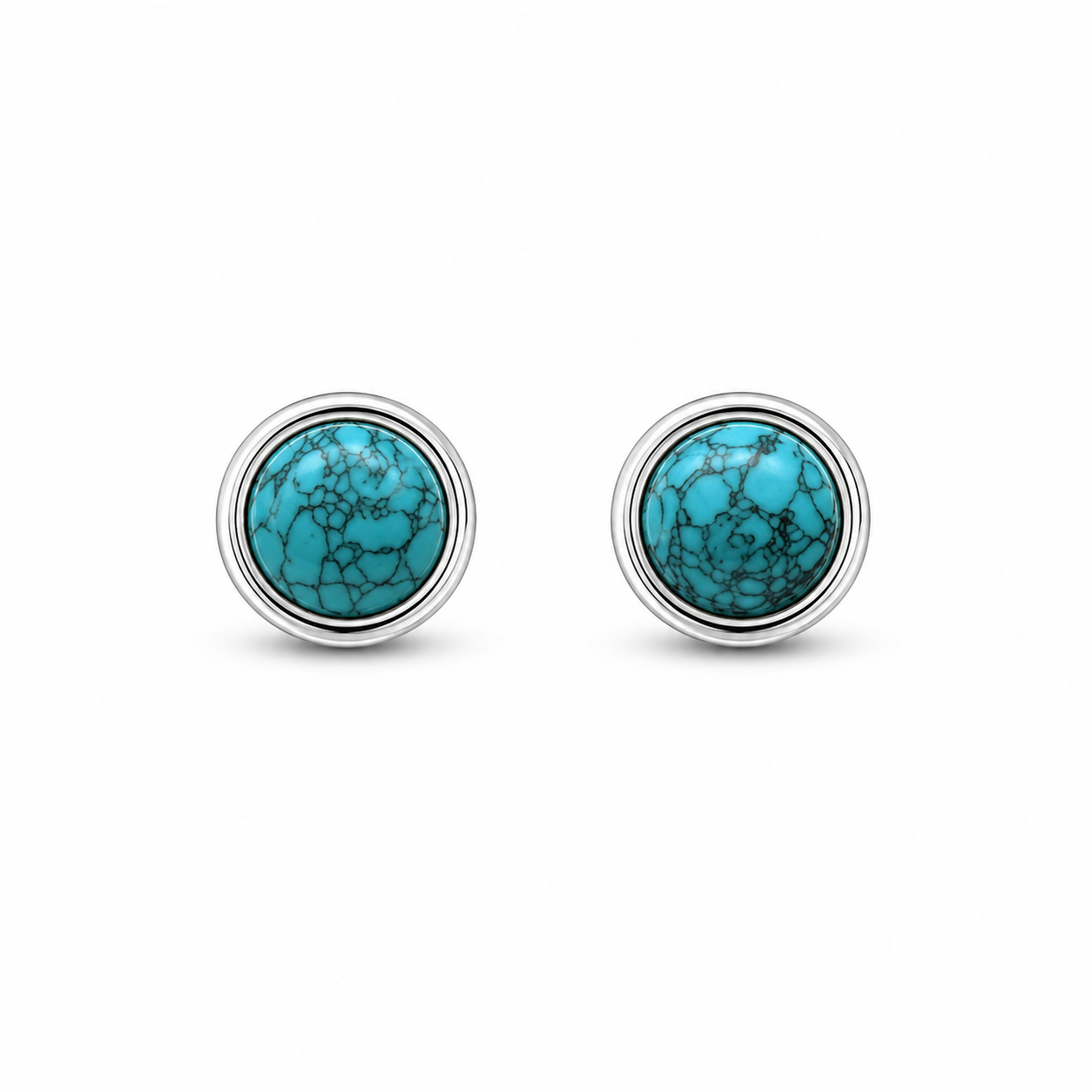 TURQUOISE ROUND — ΚΑΡΦΩΤΑ ΣΚΟΥΛΑΡΙΚΙΑ ΑΣΗΜΙ 925 ΦΥΣΙΚΟ ΤΥΡΚΟΥΑΖ ΣΤΡΟΓΓΥΛΟ