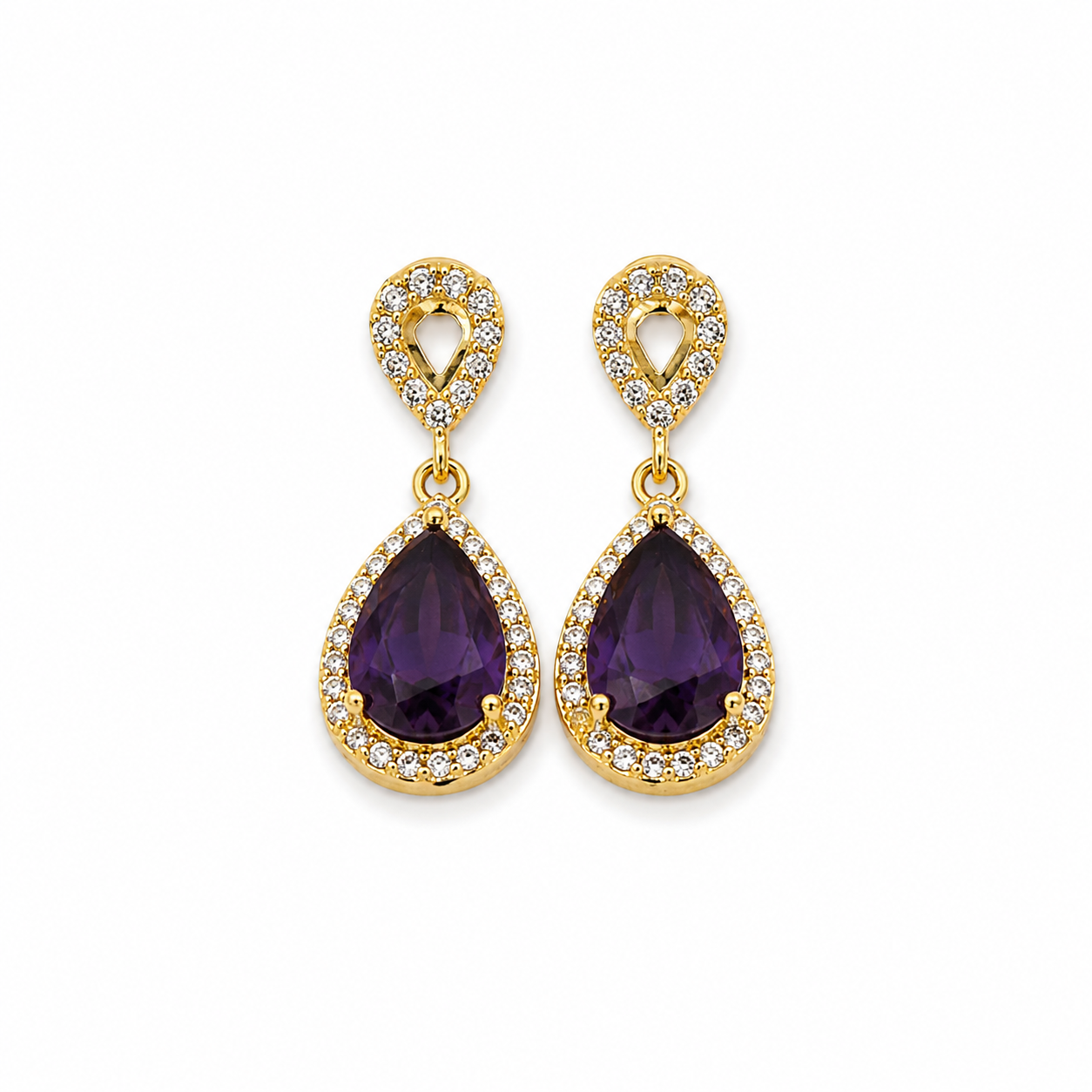 VIOLET TEARDROP — ΚΡΕΜΑΣΤΑ ΣΚΟΥΛΑΡΙΚΙΑ ΑΣΗΜΙ 925 ΕΠΙΧΡΥΣΟ ΜΩΒ ΚΡΥΣΤΑΛΛΟ ΔΑΚΡΥ