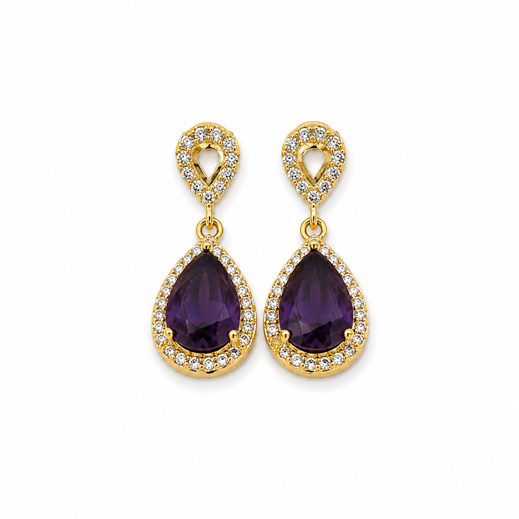 VIOLET TEARDROP — ΚΡΕΜΑΣΤΑ ΣΚΟΥΛΑΡΙΚΙΑ ΑΣΗΜΙ 925 ΕΠΙΧΡΥΣΟ ΜΩΒ ΚΡΥΣΤΑΛΛΟ ΔΑΚΡΥ