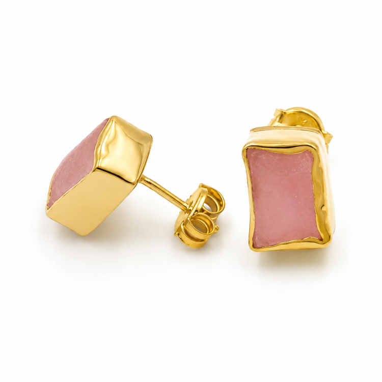 ROSE QUARTZ RAW — ΚΑΡΦΩΤΑ ΣΚΟΥΛΑΡΙΚΙΑ ΑΣΗΜΙ 925 ΕΠΙΧΡΥΣΟ ΧΕΙΡΟΠΟΙΗΤΟ ΡΟΖ QUARTZ