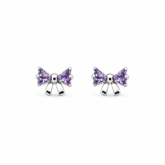 LILAC BOW — ΠΑΙΔΙΚΑ ΚΑΡΦΩΤΑ ΣΚΟΥΛΑΡΙΚΙΑ ΑΣΗΜΙ 925 ΦΙΟΓΚΟΣ ΜΩΒ ΚΡΥΣΤΑΛΛΑ
