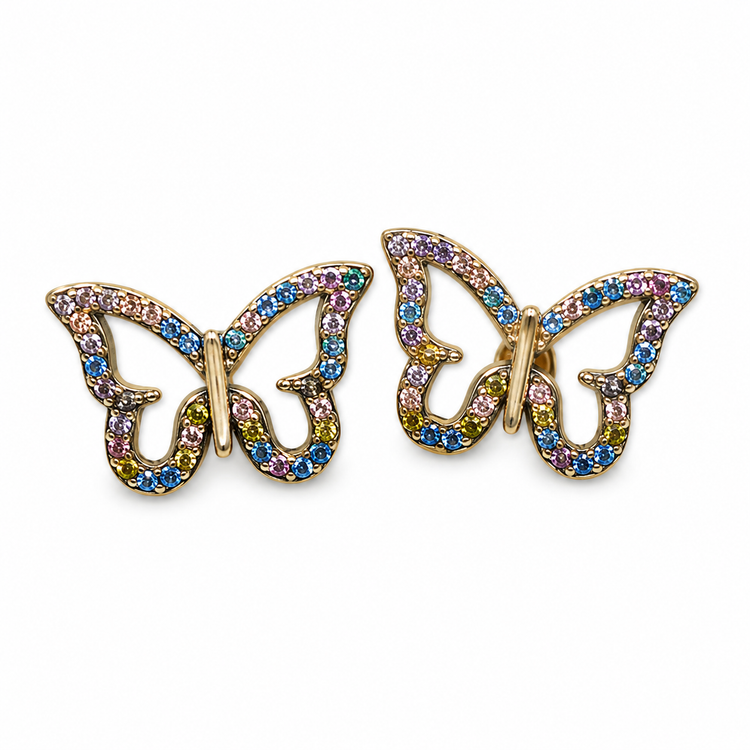 RAINBOW BUTTERFLY — ΚΑΡΦΩΤΑ ΣΚΟΥΛΑΡΙΚΙΑ ΑΣΗΜΙ 925 ΠΕΤΑΛΟΥΔΑ ΠΟΛΥΧΡΩΜΑ ΖΙΡΓΚΟΝ