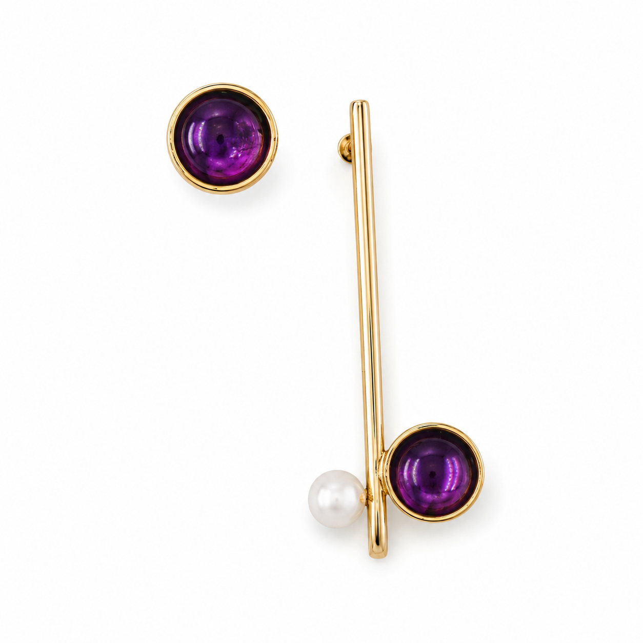 GOLDEN ODD PAIR — ΑΣΥΜΜΕΤΡΑ ΣΚΟΥΛΑΡΙΚΙΑ ΑΣΗΜΙ 925 ΕΠΙΧΡΥΣΟ ΑΜΕΘΥΣΤΟΣ ΜΑΡΓΑΡΙΤΑΡΙ