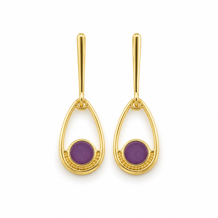 VIOLET DROP — ΚΡΕΜΑΣΤΑ ΣΚΟΥΛΑΡΙΚΙΑ ΑΣΗΜΙ 925 ΕΠΙΧΡΥΣΟ 24Κ ΜΩΒ ΣΜΑΛΤΟ ΔΑΚΡΥ