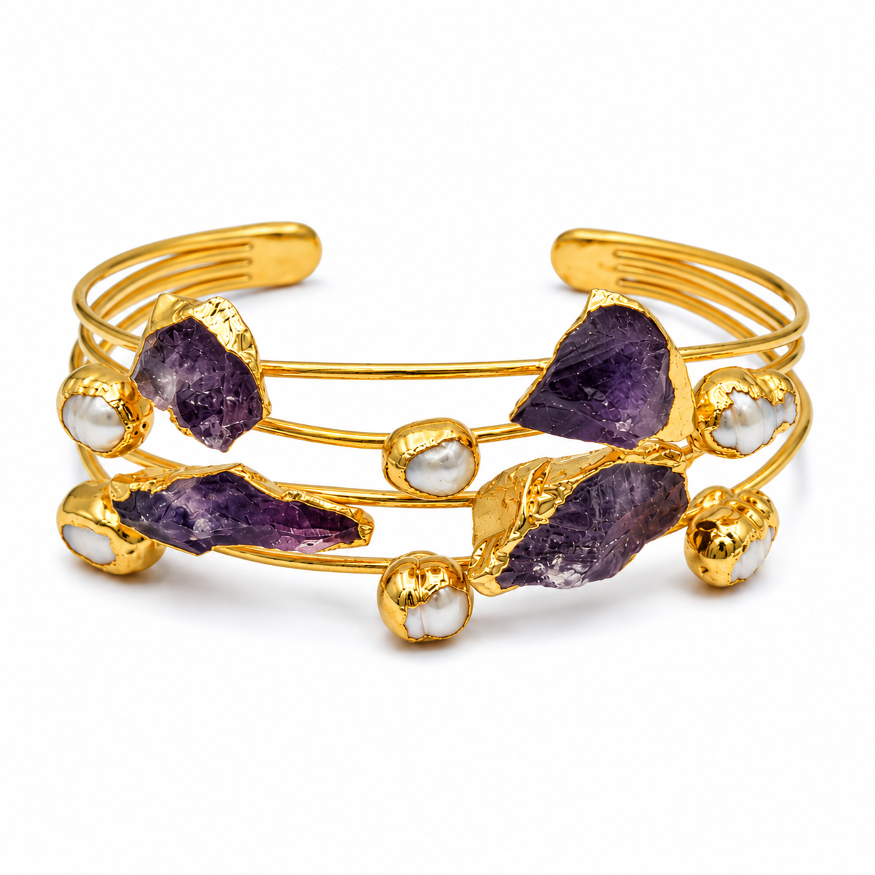 AMETHYST WILD CUFF — ΒΡΑΧΙΟΛΙ ΧΑΛΚΟΣ ΕΠΙΧΡΥΣΟ ΦΥΣΙΚΟΣ ΑΜΕΘΥΣΤΟΣ ΜΑΡΓΑΡΙΤΑΡΙ