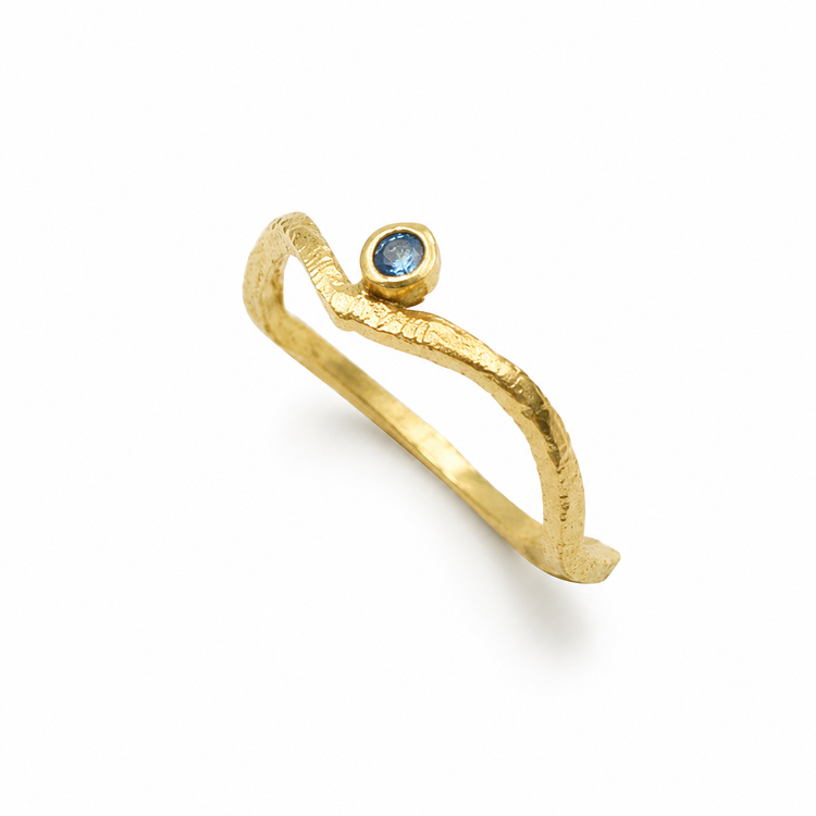 AQUA TWIG — ΔΑΧΤΥΛΙΔΙ ΑΣΗΜΙ 925 ΕΠΙΧΡΥΣΟ AQUAMARINE ΟΡΓΑΝΙΚΟ