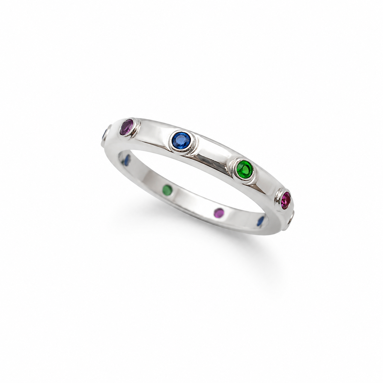 RAINBOW BAND — ΔΑΧΤΥΛΙΔΙ ΑΣΗΜΙ 925 ΟΛΟΒΕΡΟ ΠΟΛΥΧΡΩΜΑ ΖΙΡΓΚΟΝ