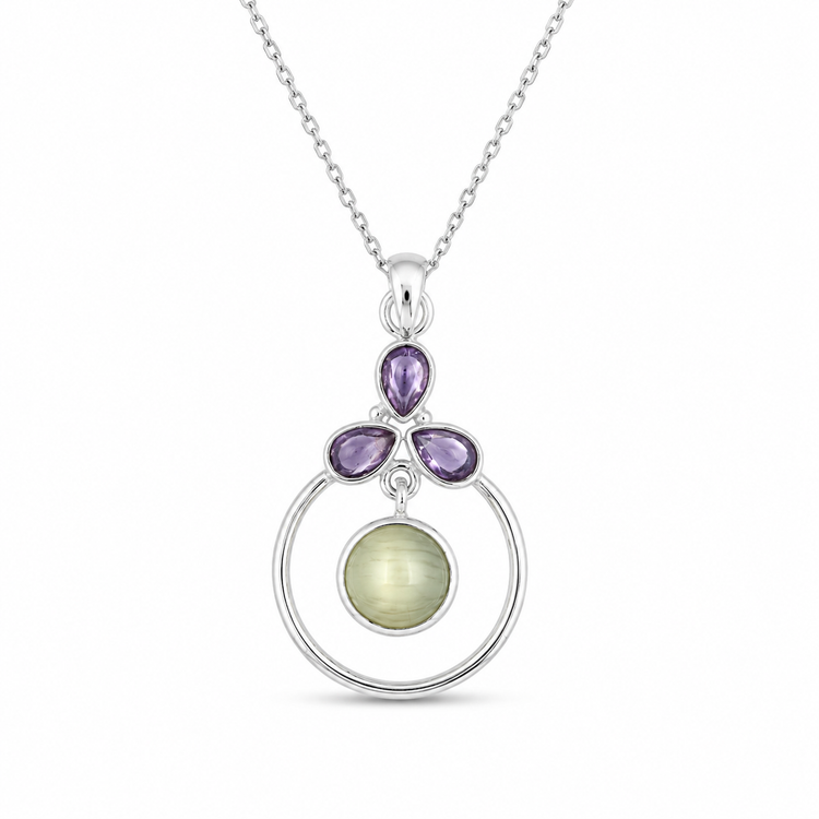 CIRCLE OF LIGHT — ΚΟΛΙΕ ΑΣΗΜΙ 925 ΑΜΕΘΥΣΤΟΣ ΑΧΑΤΗΣ PENDANT