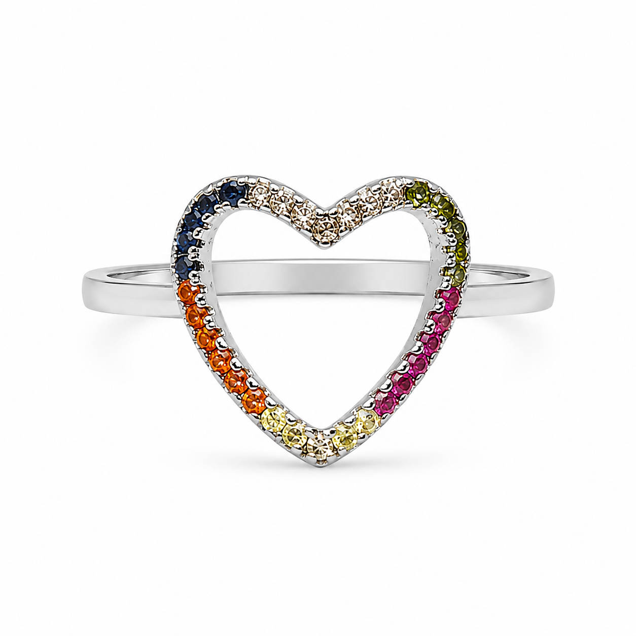 RAINBOW HEART — ΔΑΧΤΥΛΙΔΙ ΑΣΗΜΙ 925 ΑΝΟΙΧΤΗ ΚΑΡΔΙΑ ΠΟΛΥΧΡΩΜΑ ΖΙΡΓΚΟΝ