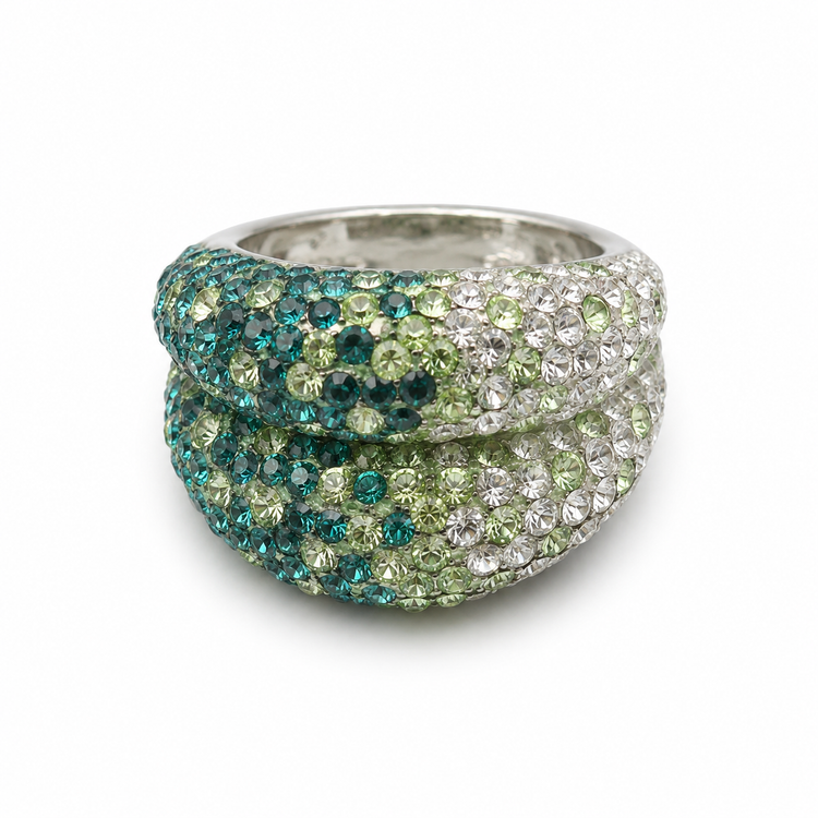 GREEN OMBRÉ DOME — ΔΑΧΤΥΛΙΔΙ ΑΣΗΜΙ 925 ΟΓΚΩΔΕΣ ΠΟΛΥΧΡΩΜΑ ΖΙΡΓΚΟΝ OMBRE