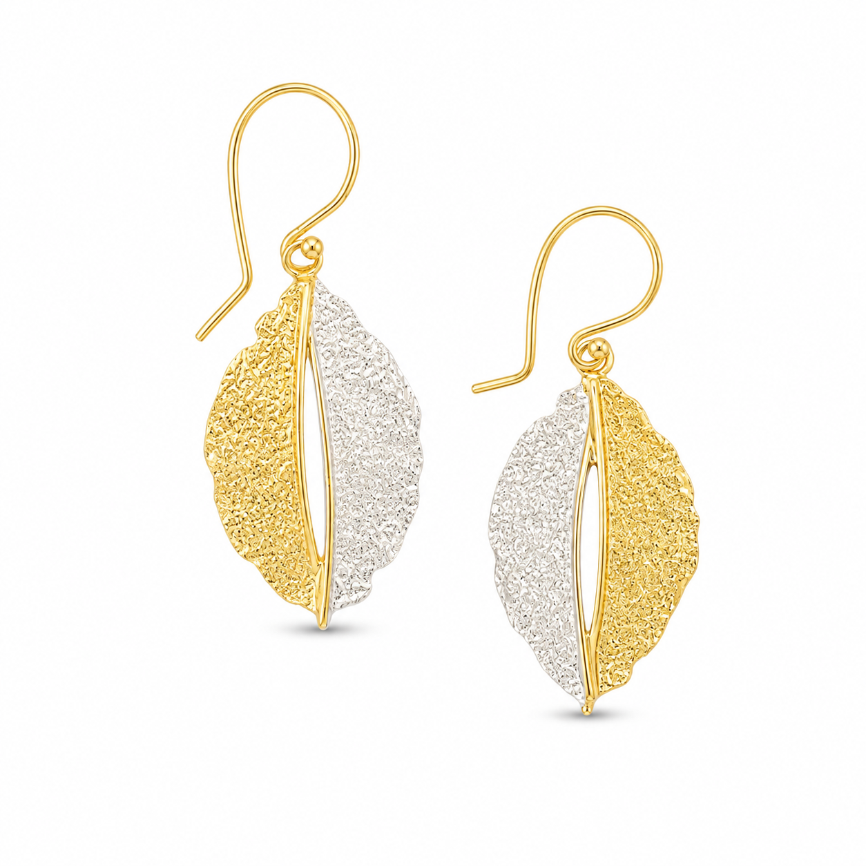 TWIN LEAF — ΣΚΟΥΛΑΡΙΚΙΑ ΑΣΗΜΙ 925 ΔΙΧΡΩΜΟ ΦΥΛΛΟ ΜΕ ΚΕΝΤΡΙΚΗ ΝΕΥΡΩΣΗ