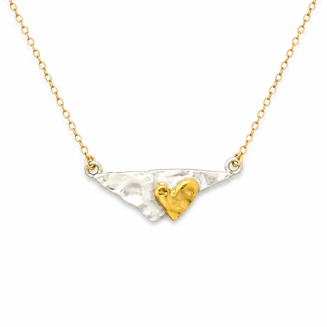 MOUNTAIN HEART — ΚΟΛΙΕ ΑΣΗΜΙ 925 ΔΙΧΡΩΜΟ ΤΡΙΓΩΝΙΚΗ ΠΛΑΚΑ ΜΕ ΕΠΙΧΡΥΣΗ ΚΑΡΔΙΑ