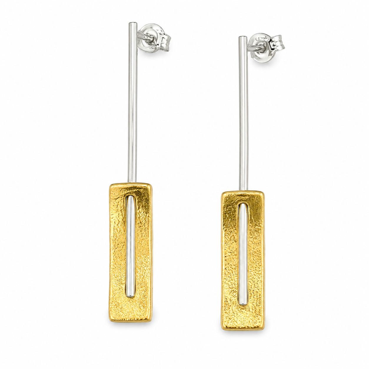 THREADED BAR — ΣΚΟΥΛΑΡΙΚΙΑ ΚΑΡΦΩΤΑ ΑΣΗΜΙ 925 ΔΙΧΡΩΜΟ ΕΠΙΜΗΚΗΣ ΠΛΑΚΑ ΜΕ ΚΑΘΕΤΗ ΡΑΒΔΟ