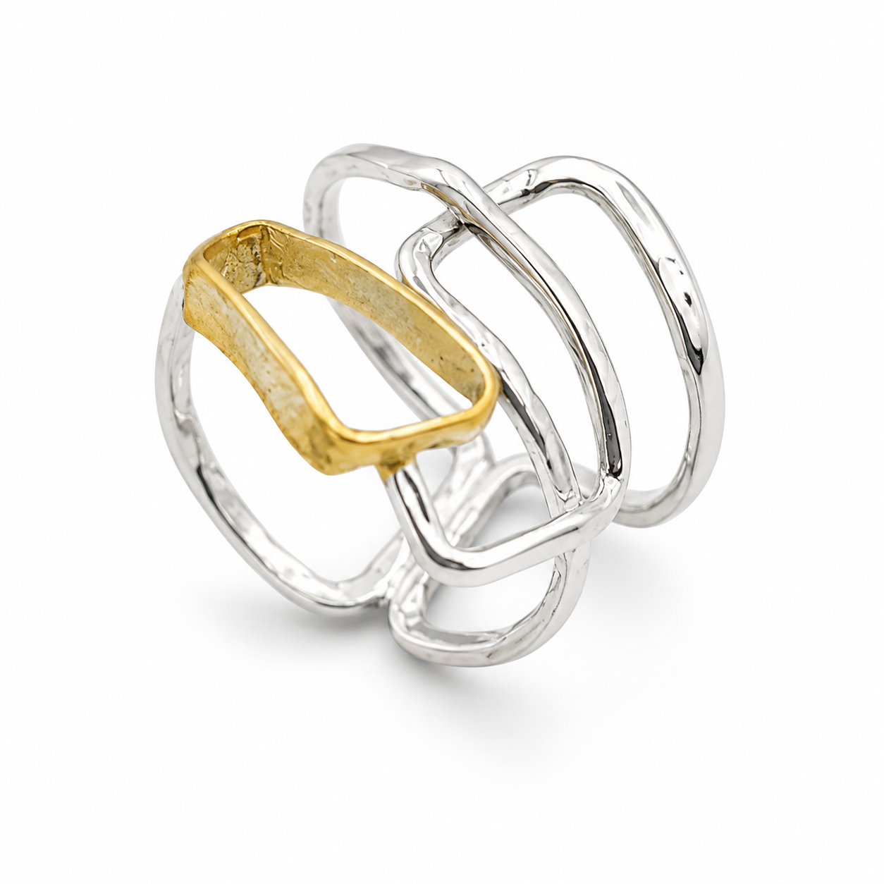 STACKED FRAMES — ΔΑΧΤΥΛΙΔΙ ΑΣΗΜΙ 925 ΔΙΧΡΩΜΟ ΠΟΛΛΑΠΛΑ ΓΕΩΜΕΤΡΙΚΑ ΠΛΑΙΣΙΑ
