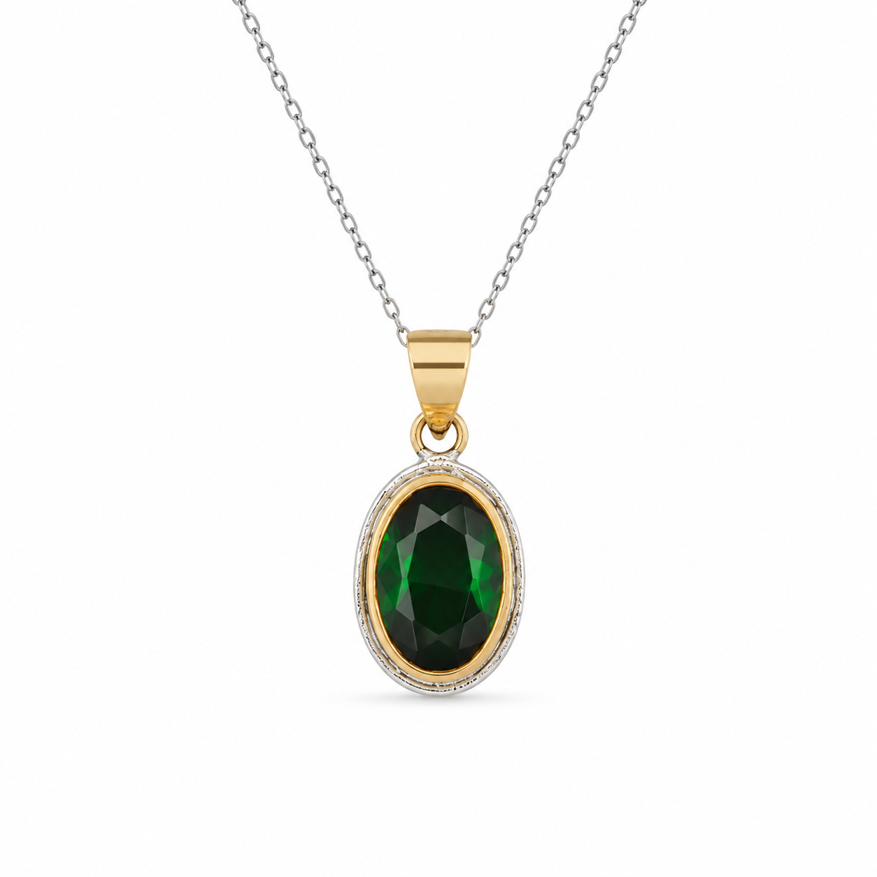 VERDE LUXE — ΜΕΝΤΑΓΙΟΝ ΑΣΗΜΙ 925 ΜΕ ΠΡΑΣΙΝΟ ΚΡΥΣΤΑΛΛΟ & ΕΠΙΧΡΥΣΩΣΗ 18Κ