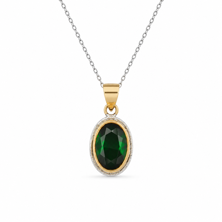 VERDE LUXE — ΜΕΝΤΑΓΙΟΝ ΑΣΗΜΙ 925 ΜΕ ΠΡΑΣΙΝΟ ΚΡΥΣΤΑΛΛΟ & ΕΠΙΧΡΥΣΩΣΗ 18Κ