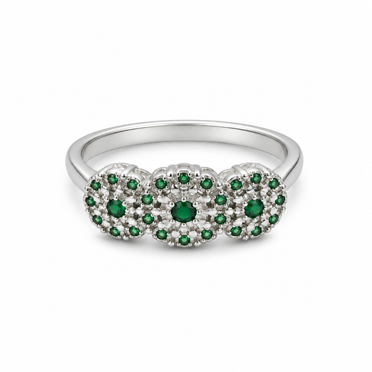 EMERALD GARDEN — ΔΑΧΤΥΛΙΔΙ ΑΣΗΜΙ 925 ΜΕ ΠΡΑΣΙΝΑ & ΛΕΥΚΑ ΖΙΡΓΚΟΝ