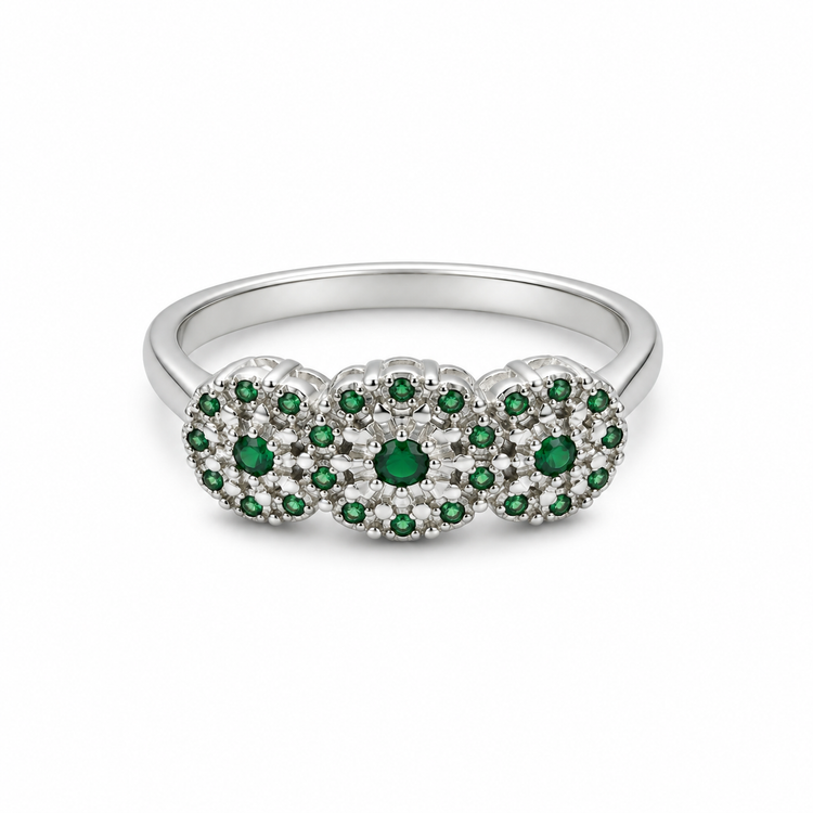 EMERALD GARDEN — ΔΑΧΤΥΛΙΔΙ ΑΣΗΜΙ 925 ΜΕ ΠΡΑΣΙΝΑ & ΛΕΥΚΑ ΖΙΡΓΚΟΝ