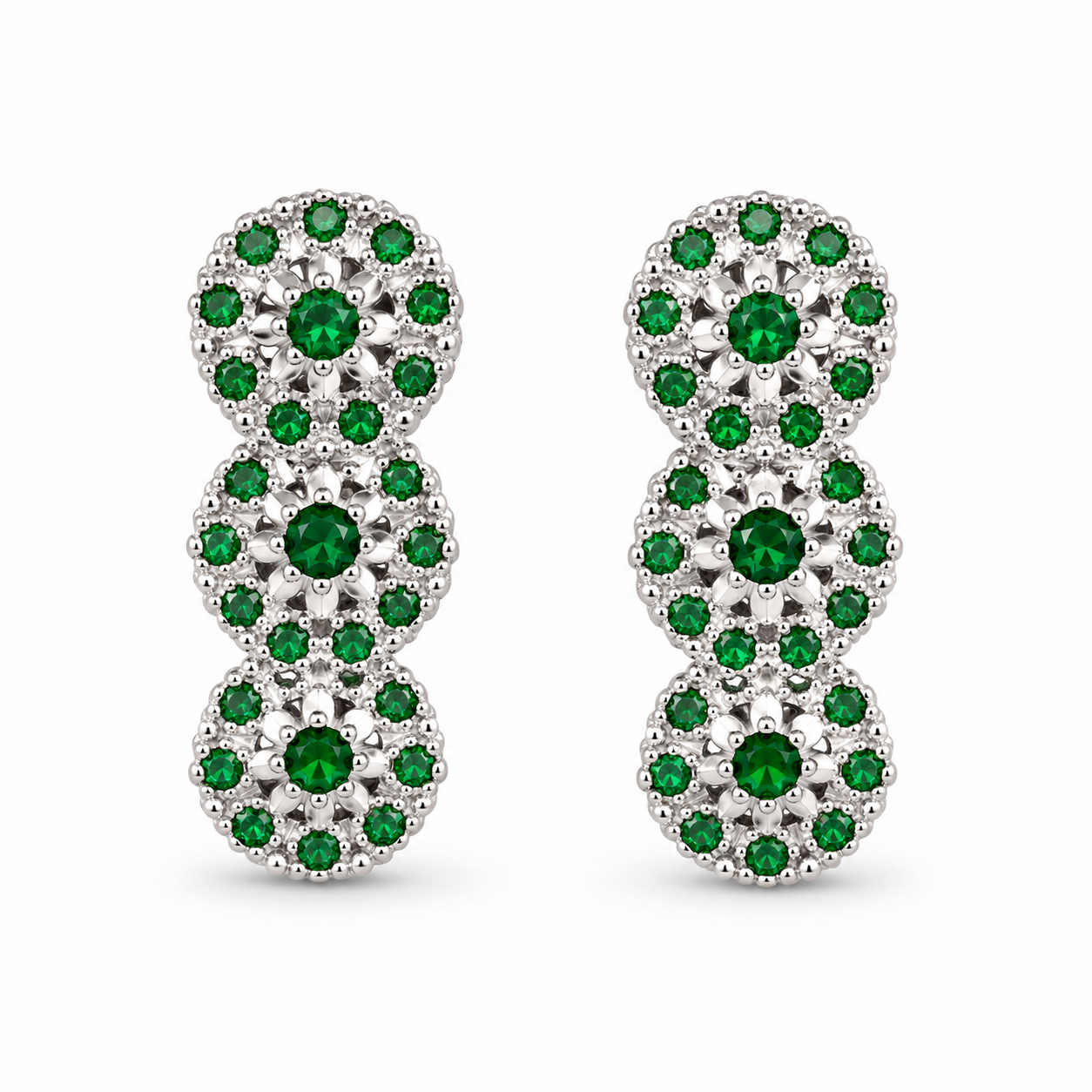 EMERALD GARDEN — ΣΚΟΥΛΑΡΙΚΙΑ ΑΣΗΜΙ 925 ΜΕ ΠΡΑΣΙΝΑ & ΛΕΥΚΑ ΖΙΡΓΚΟΝ