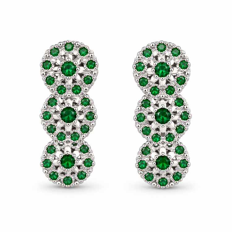 EMERALD GARDEN — ΣΚΟΥΛΑΡΙΚΙΑ ΑΣΗΜΙ 925 ΜΕ ΠΡΑΣΙΝΑ & ΛΕΥΚΑ ΖΙΡΓΚΟΝ