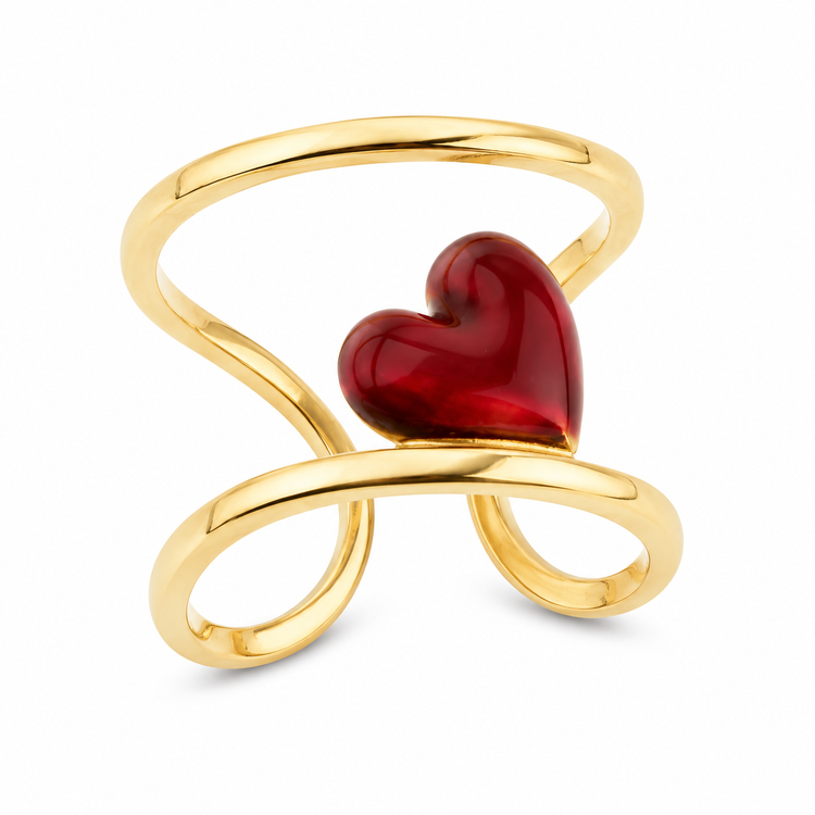 CRIMSON HEART — ΔΑΧΤΥΛΙΔΙ ΑΣΗΜΙ 925 ΜΕ ΕΠΙΧΡΥΣΩΣΗ 18Κ & ΚΟΚΚΙΝΟ ΣΜΑΛΤΟ