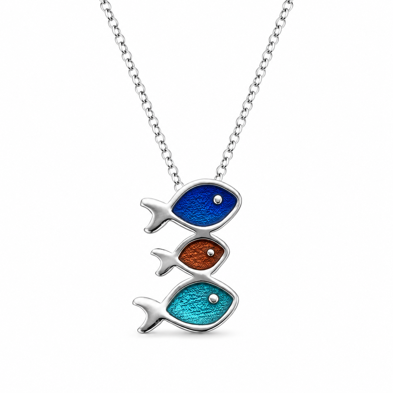 THREE FISH — ΜΕΝΤΑΓΙΟΝ ΑΣΗΜΙ 925 ΜΕ ΤΡΙΑ ΨΑΡΑΚΙΑ & ΠΟΛΥΧΡΩΜΟ ΣΜΑΛΤΟ