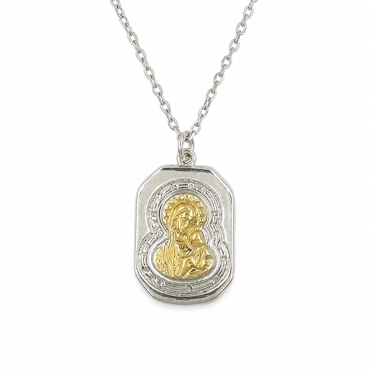 HOLY ICON — ΚΟΛΙΕ ΚΩΝΣΤΑΝΤΙΝΑΤΟ ΑΣΗΜΙ 925 ΠΑΝΑΓΙΑ ΔΙΧΡΩΜΟ