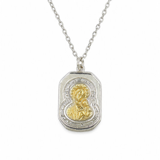 HOLY ICON — ΚΟΛΙΕ ΚΩΝΣΤΑΝΤΙΝΑΤΟ ΑΣΗΜΙ 925 ΠΑΝΑΓΙΑ ΔΙΧΡΩΜΟ