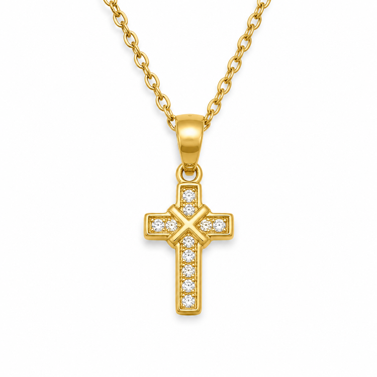 GOLDEN FAITH — ΚΟΛΙΕ ΣΤΑΥΡΟΣ ΑΣΗΜΙ 925 ΕΠΙΧΡΥΣΟ ΖΙΡΓΚΟΝ