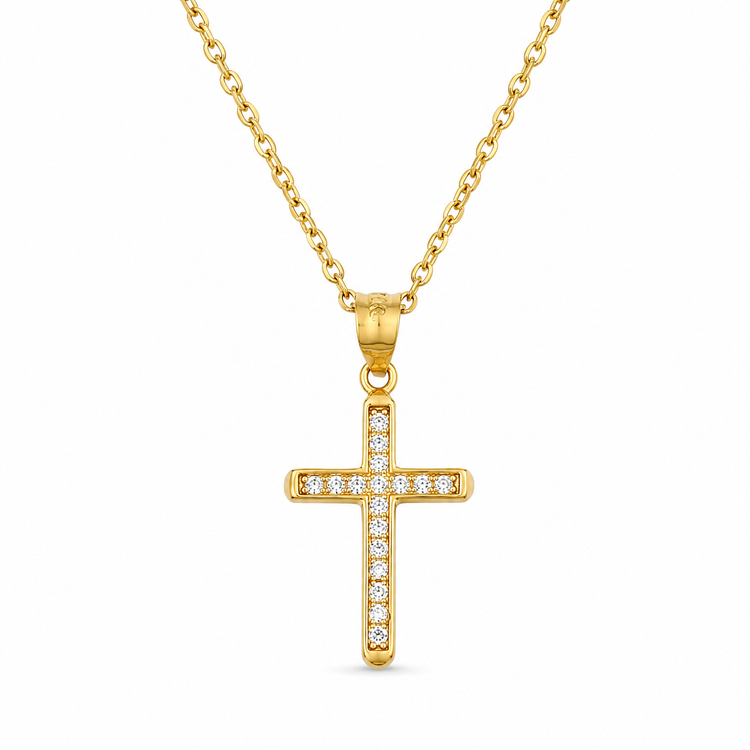 LIGHT CROSS — ΚΟΛΙΕ ΣΤΑΥΡΟΣ ΑΣΗΜΙ 925 ΕΠΙΧΡΥΣΟ ΖΙΡΓΚΟΝ