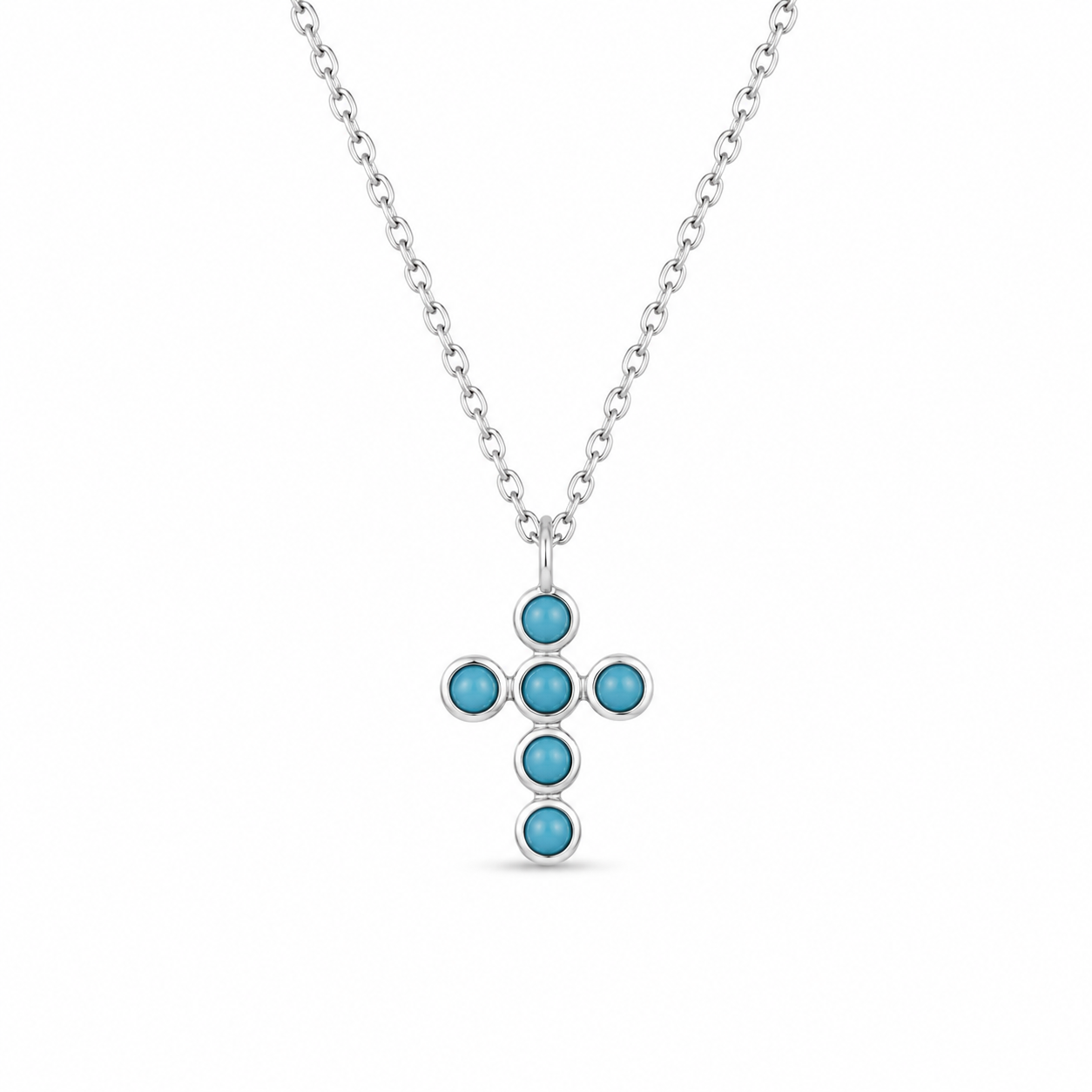 TURQUOISE CROSS — ΚΟΛΙΕ ΣΤΑΥΡΟΣ ΑΣΗΜΙ 925 ΦΥΣΙΚΟ ΤΥΡΚΟΥΑΖ