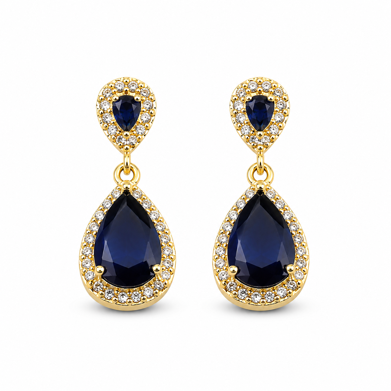 SAPPHIRE NIGHT — ΚΡΕΜΑΣΤΑ ΣΚΟΥΛΑΡΙΚΙΑ ΑΣΗΜΙ 925 ΜΕ ΕΠΙΧΡΥΣΩΣΗ 18Κ & ΜΠΛΕ ΚΡΥΣΤΑΛΛΑ