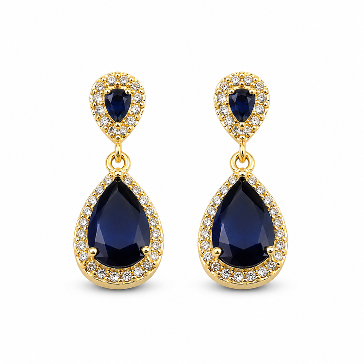SAPPHIRE NIGHT — ΚΡΕΜΑΣΤΑ ΣΚΟΥΛΑΡΙΚΙΑ ΑΣΗΜΙ 925 ΜΕ ΕΠΙΧΡΥΣΩΣΗ 18Κ & ΜΠΛΕ ΚΡΥΣΤΑΛΛΑ
