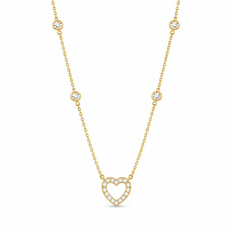 HEARTS & DIAMONDS — ΚΟΛΙΕ ΑΣΗΜΙ 925 ΜΕ ΕΠΙΧΡΥΣΩΣΗ 18Κ & ΛΕΥΚΑ ΖΙΡΓΚΟΝ
